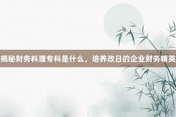揭秘财务料理专科是什么，培养改日的企业财务精英